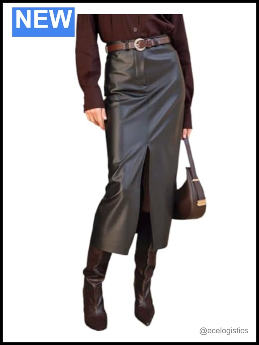 Faux Leather High Waist Split Maxi Pencil Skirt Slim Fit